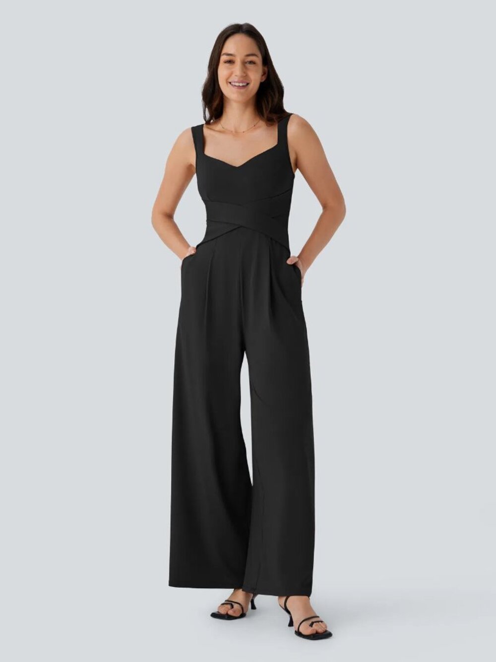 Halara Black XS U Back Sleeveless Casual Jumpsuit with Pockets 50% off